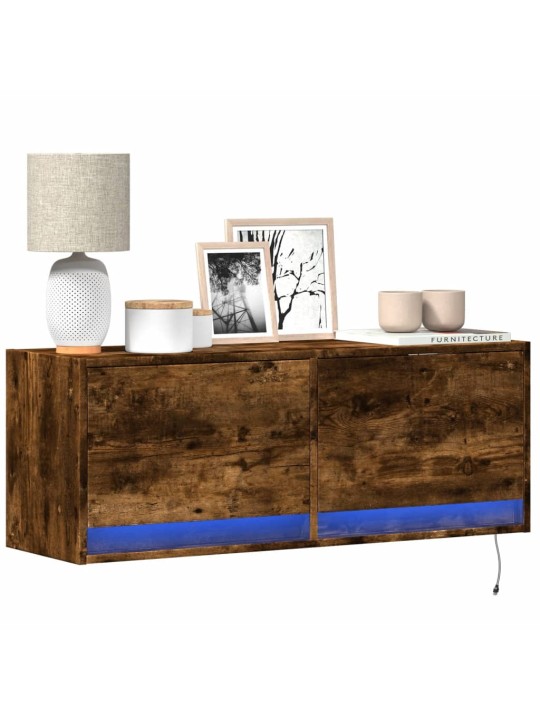 Nástěnná tv skříňka s led osvětlením kouřový dub 100x31x35 cm