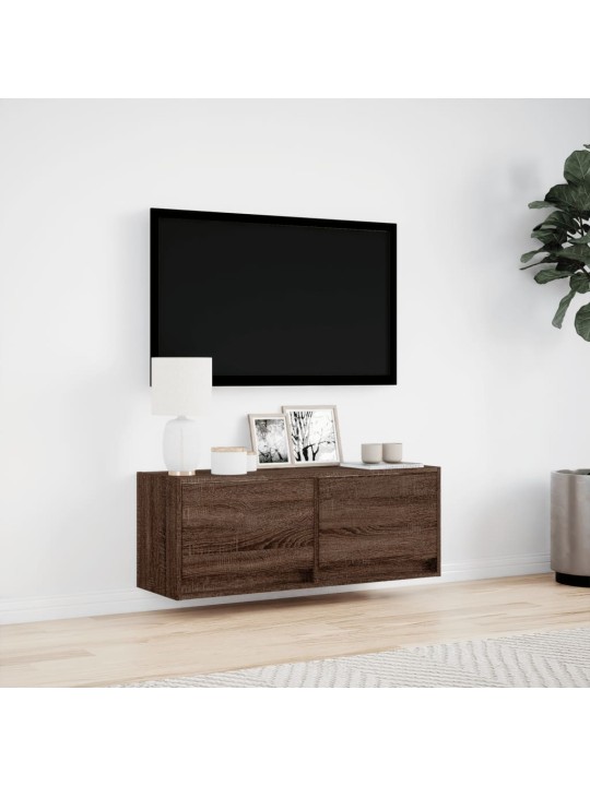 Nástěnná tv skříňka s led osvětlením hnědý dub 100 x 31 x 35 cm