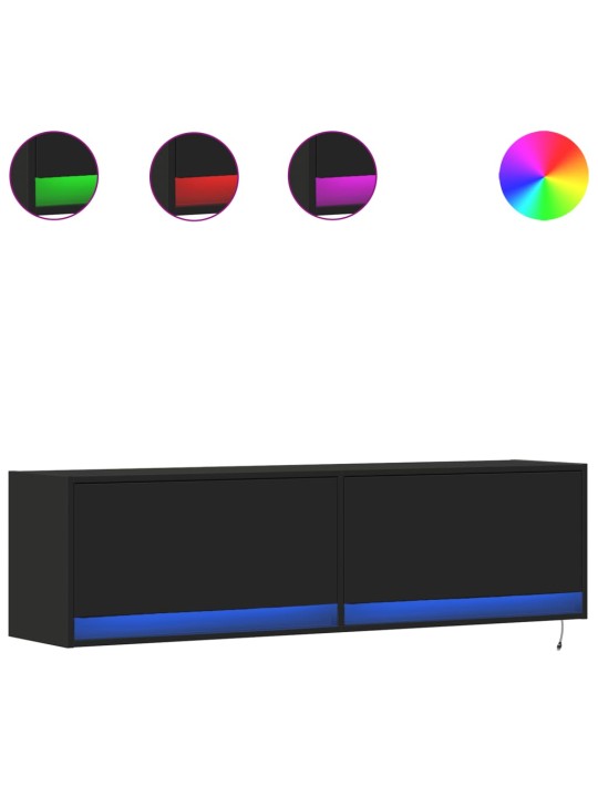 Nástěnná TV skříňka s LED osvětlením černá 140 x 31 x 38 cm
