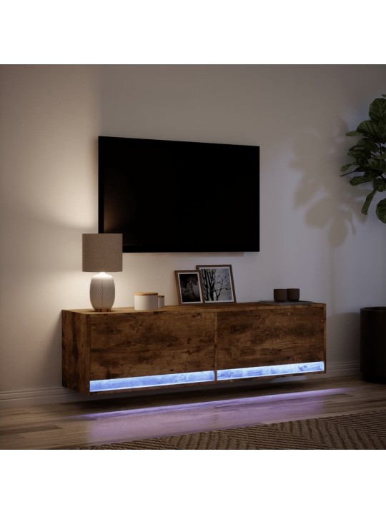 Nástěnná tv skříňka s led osvětlením kouřový dub 140x31x38 cm