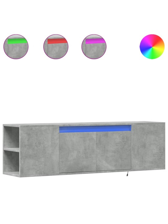 Nástěnná TV skříňka s LED betonově šedá 135 x 31 x 39,5 cm
