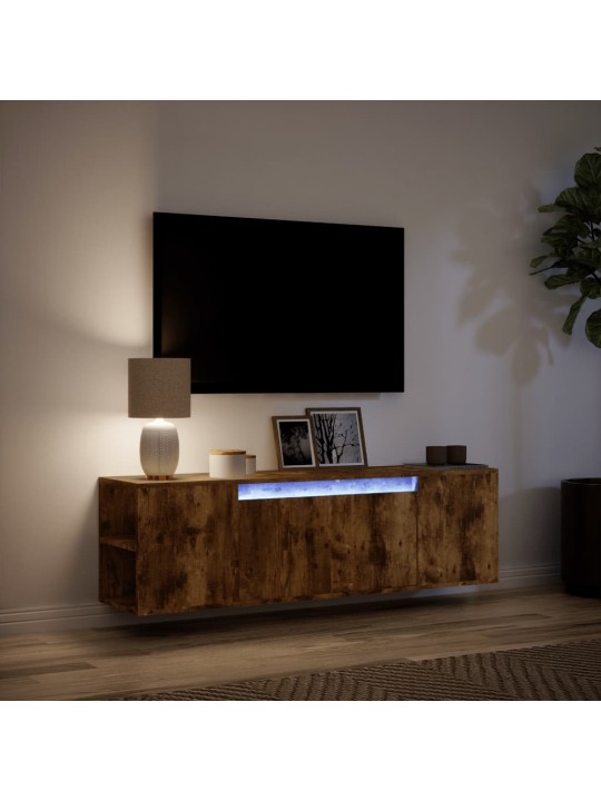 Nástěnná tv skříňka s led osvětlením kouřový dub 135x31x39,5 cm