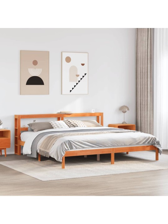 Rám postele s čelem voskově hnědý 200x200 cm masivní borovice