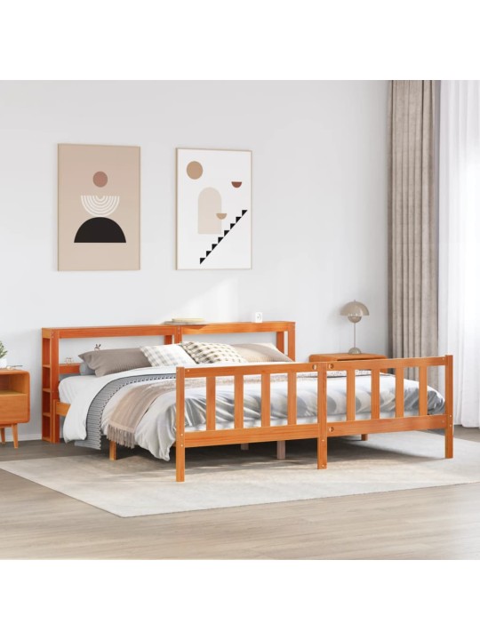Rám postele s čelem voskově hnědý 200x200 cm masivní borovice