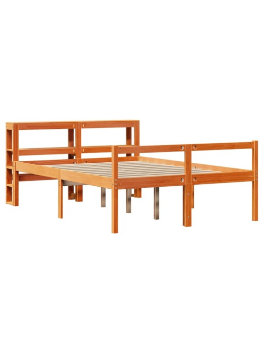 Rám postele s čelem voskově hnědý 135 x 190 cm masivní borovice