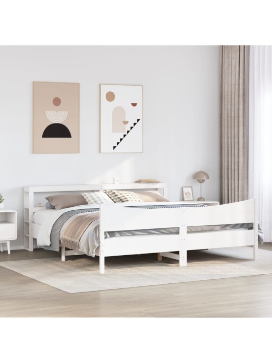 Rám postele s čelem bílý 200 x 200 cm masivní borové dřevo