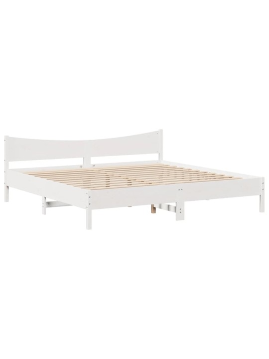 Rám postele s čelem bílý 200 x 200 cm masivní borové dřevo