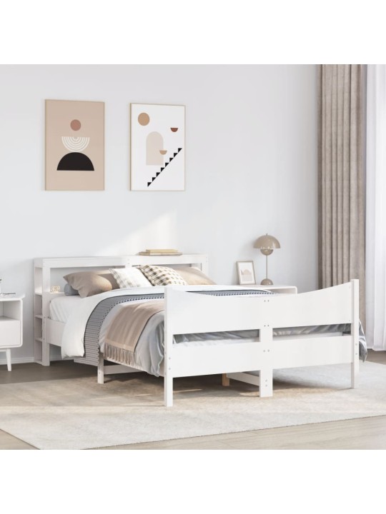 Rám postele s čelem bílý 160 x 200 cm masivní borové dřevo