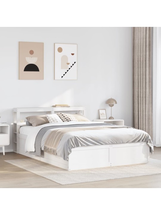 Rám postele s čelem bílý 140 x 200 cm masivní borové dřevo