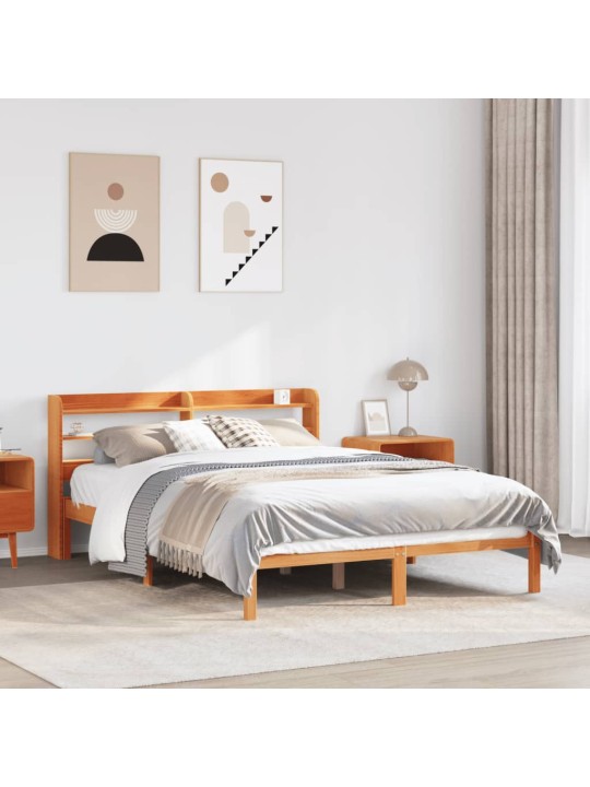 Rám postele s čelem voskově hnědý 135 x 190 cm masivní borovice