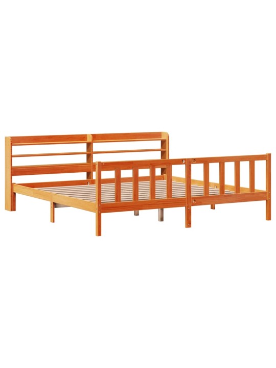 Rám postele s čelem voskově hnědý 200x200 cm masivní borovice