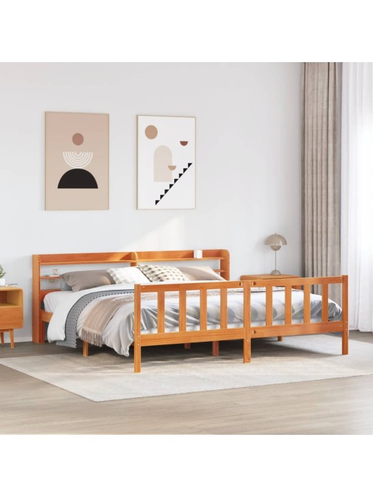 Rám postele s čelem voskově hnědý 200x200 cm masivní borovice