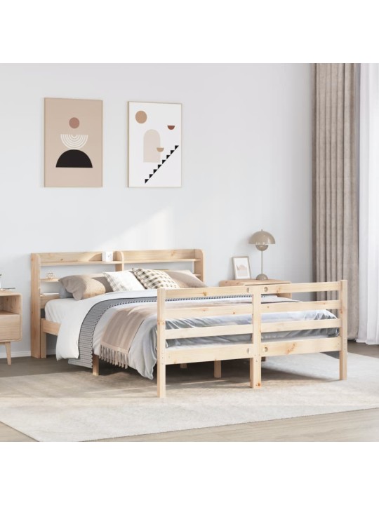 Rám postele s čelem bílý 140 x 200 cm masivní borové dřevo