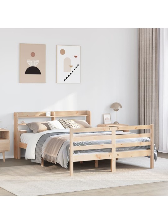 Rám postele s čelem bílý 140 x 200 cm masivní borové dřevo
