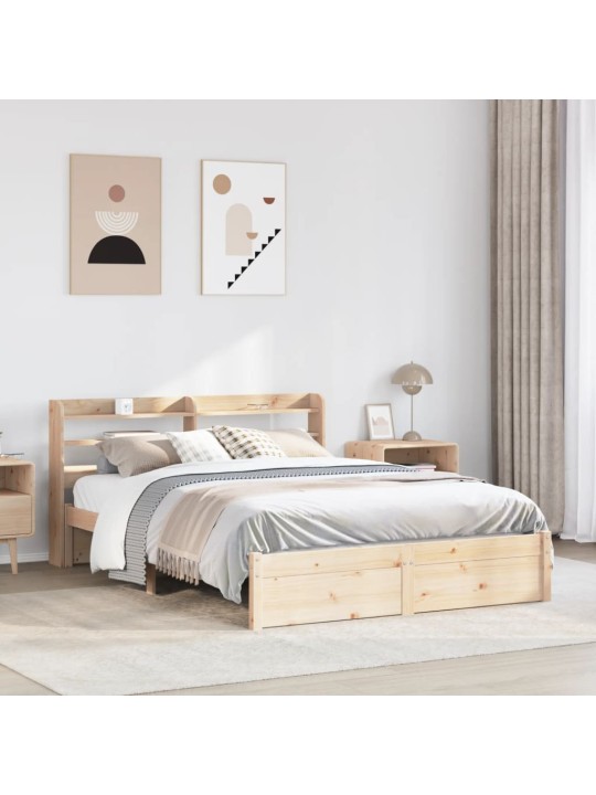 Rám postele s čelem bílý 140 x 200 cm masivní borové dřevo