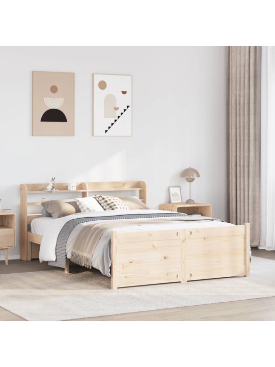 Rám postele s čelem bílý 140 x 200 cm masivní borové dřevo