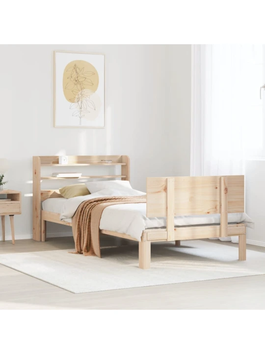 Rám postele s čelem 100 x 200 cm masivní borové dřevo