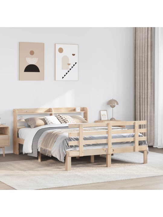 Rám postele s čelem bílý 140 x 200 cm masivní borové dřevo