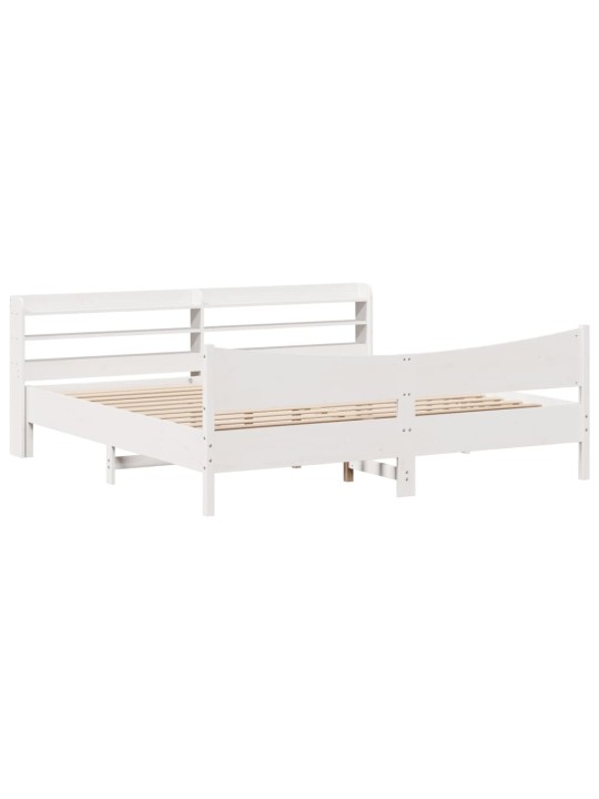 Rám postele s čelem bílý 200 x 200 cm masivní borové dřevo