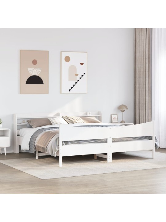 Rám postele s čelem bílý 200 x 200 cm masivní borové dřevo
