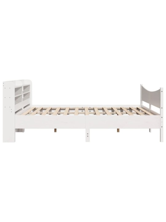 Rám postele s čelem bílý 200 x 200 cm masivní borové dřevo