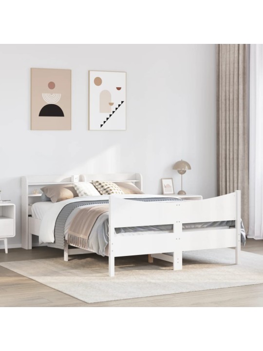 Rám postele s čelem bílý 160 x 200 cm masivní borové dřevo