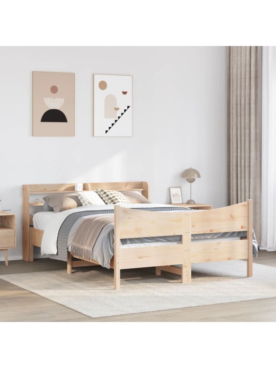 Rám postele s čelem bílý 140 x 200 cm masivní borové dřevo