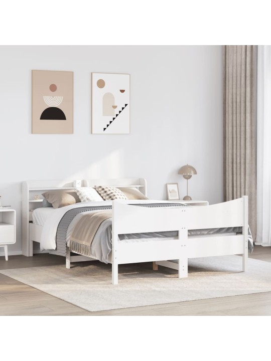 Rám postele s čelem bílý 140 x 200 cm masivní borové dřevo
