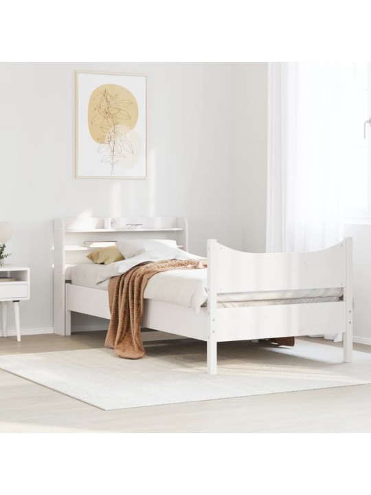 Rám postele s čelem bílý 90 x 200 cm masivní borové dřevo