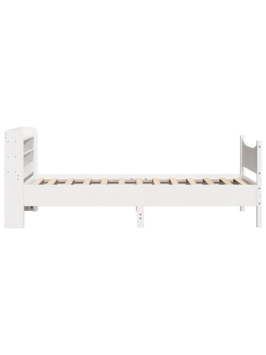 Rám postele s čelem bílý 90 x 200 cm masivní borové dřevo