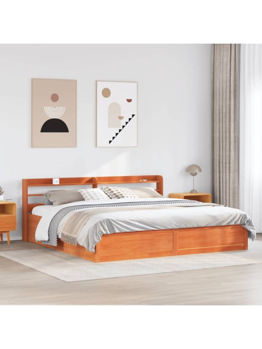 Rám postele s čelem voskově hnědý 200x200 cm masivní borovice