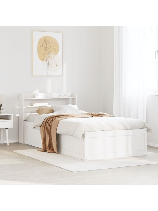 Rám postele s čelem bílý 90 x 200 cm masivní borové dřevo