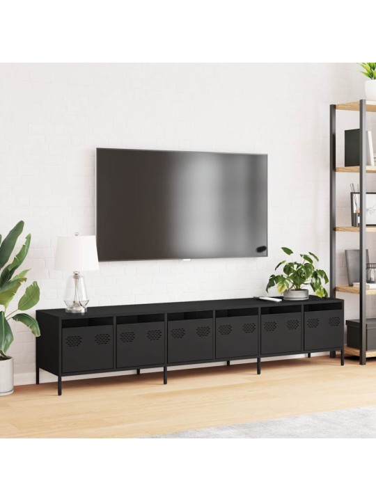 Tv skříňka černá 202x39x43,5 cm ocel válcovaná za studena