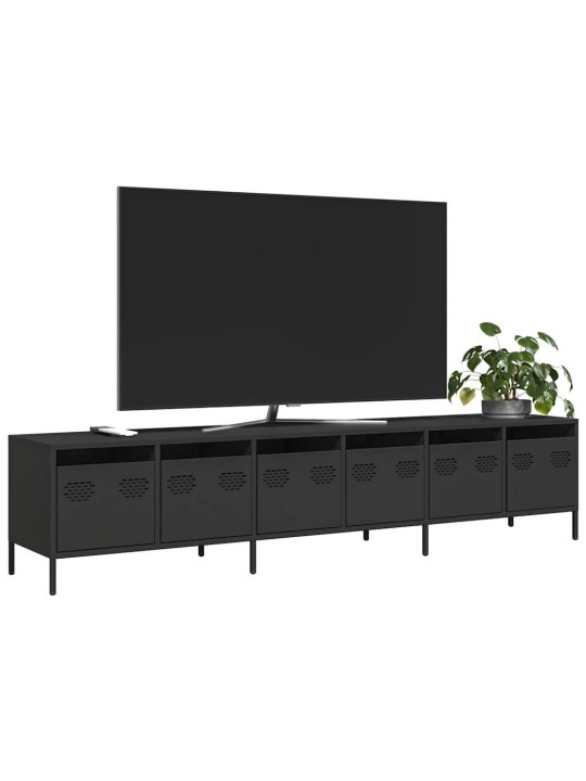 Tv skříňka černá 202x39x43,5 cm ocel válcovaná za studena