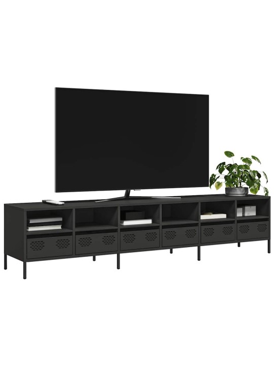 Tv skříňka černá 202x39x43,5 cm ocel válcovaná za studena