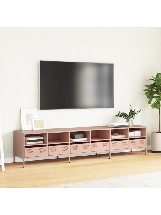Tv skříňka růžová 202 x 39 x 43,5 cm ocel válcovaná za studena