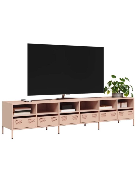 Tv skříňka růžová 202 x 39 x 43,5 cm ocel válcovaná za studena