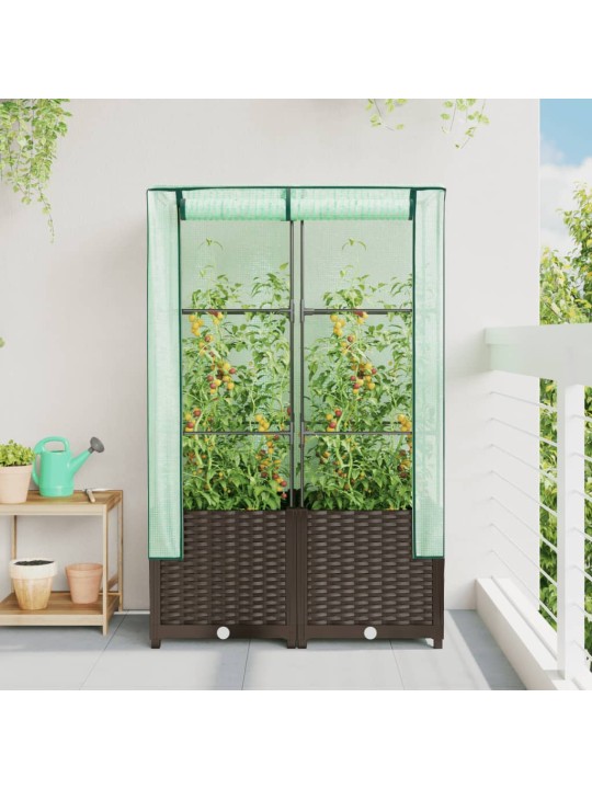 Vyvýšený záhon se skleníkem ratanový vzhled 80 x 40 x 138 cm