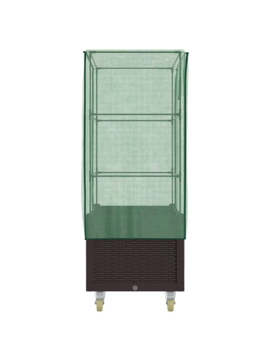 Vyvýšený záhon s kolečky a skleník ratanový vzhled 80x50x182 cm