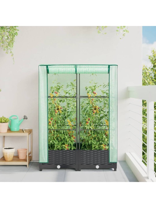 Vyvýšený záhon se skleníkem ratanový vzhled 80 x 40 x 123 cm
