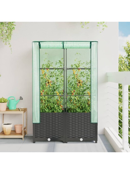 Vyvýšený záhon se skleníkem ratanový vzhled 80 x 40 x 138 cm