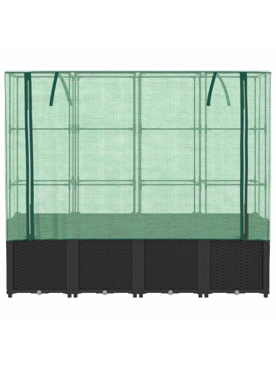 Vyvýšený záhon se skleníkem ratanový vzhled 160 x 40 x 153 cm