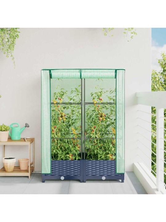 Vyvýšený záhon se skleníkem ratanový vzhled 80 x 40 x 123 cm