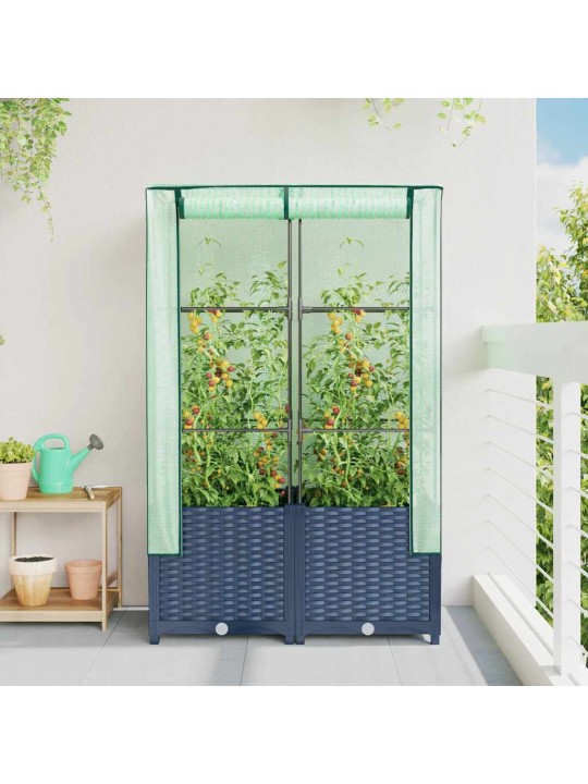 Vyvýšený záhon se skleníkem ratanový vzhled 80 x 40 x 138 cm