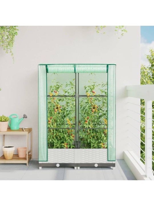 Vyvýšený záhon se skleníkem ratanový vzhled 80 x 40 x 123 cm
