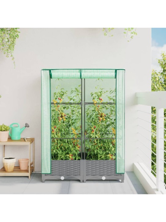 Vyvýšený záhon se skleníkem ratanový vzhled 80 x 40 x 123 cm