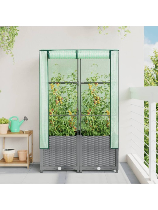 Vyvýšený záhon se skleníkem ratanový vzhled 80 x 40 x 138 cm