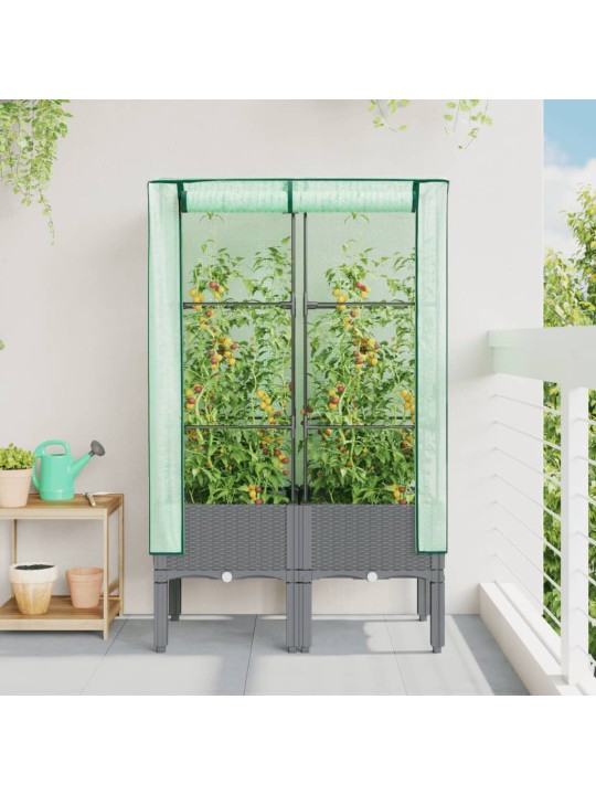 Vyvýšený záhon se skleníkem ratanový vzhled 80 x 40 x 140 cm