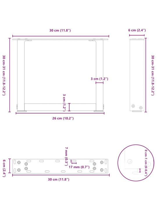 Nohy konferenčního stolku ve tvaru u 2 ks přírodní ocel 30 x (30-31) cm ocel