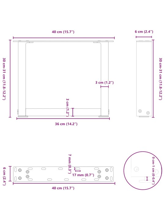 Nohy konferenčního stolku ve tvaru u, 2 ks, bílé, 40 x (30-31) cm, ocel